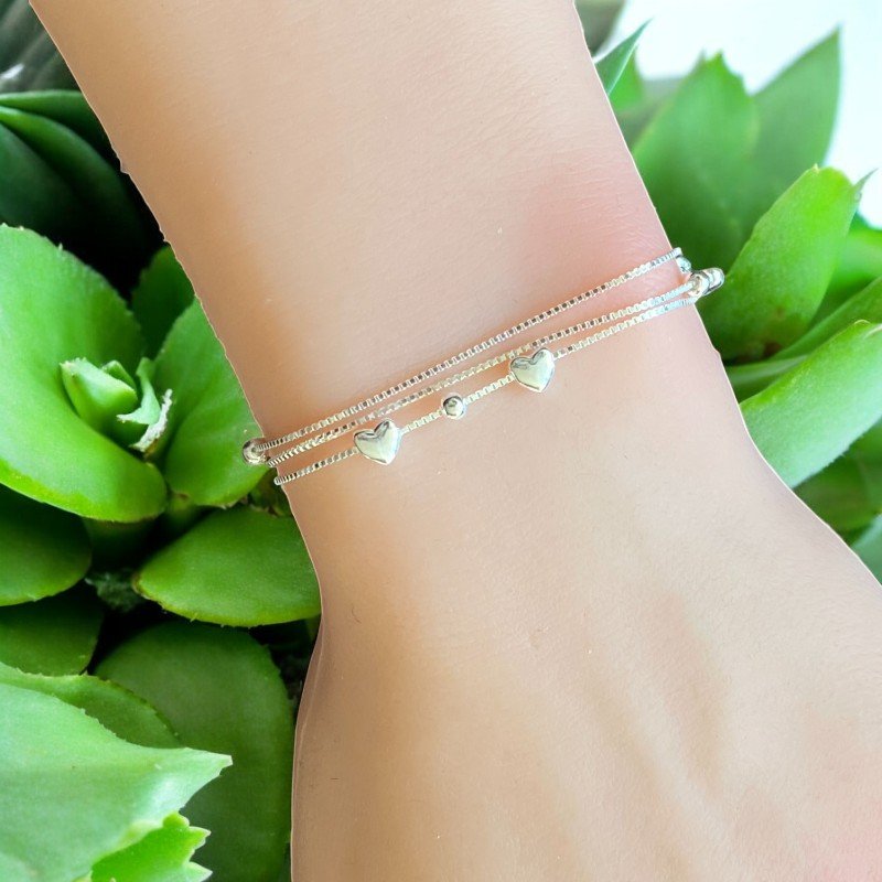 Heart Charm Bracelet in 925 Sterling Silver