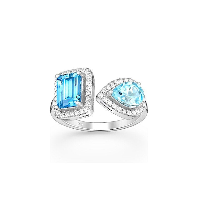 Blue Topaz Open Ring in sterling silver 1