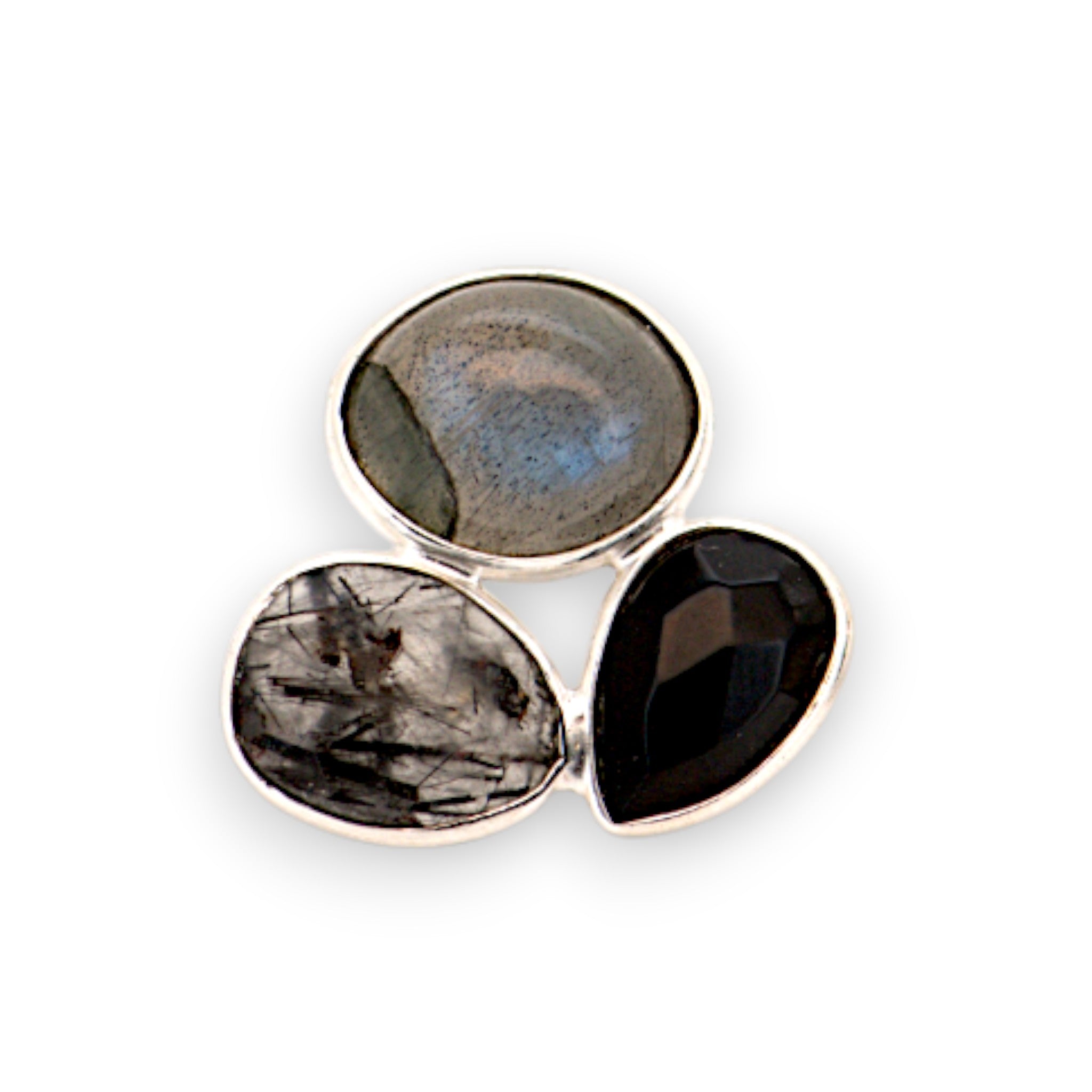 Natrual Labradorite, Black Onyx & Tourmalinated Quartz Earrings