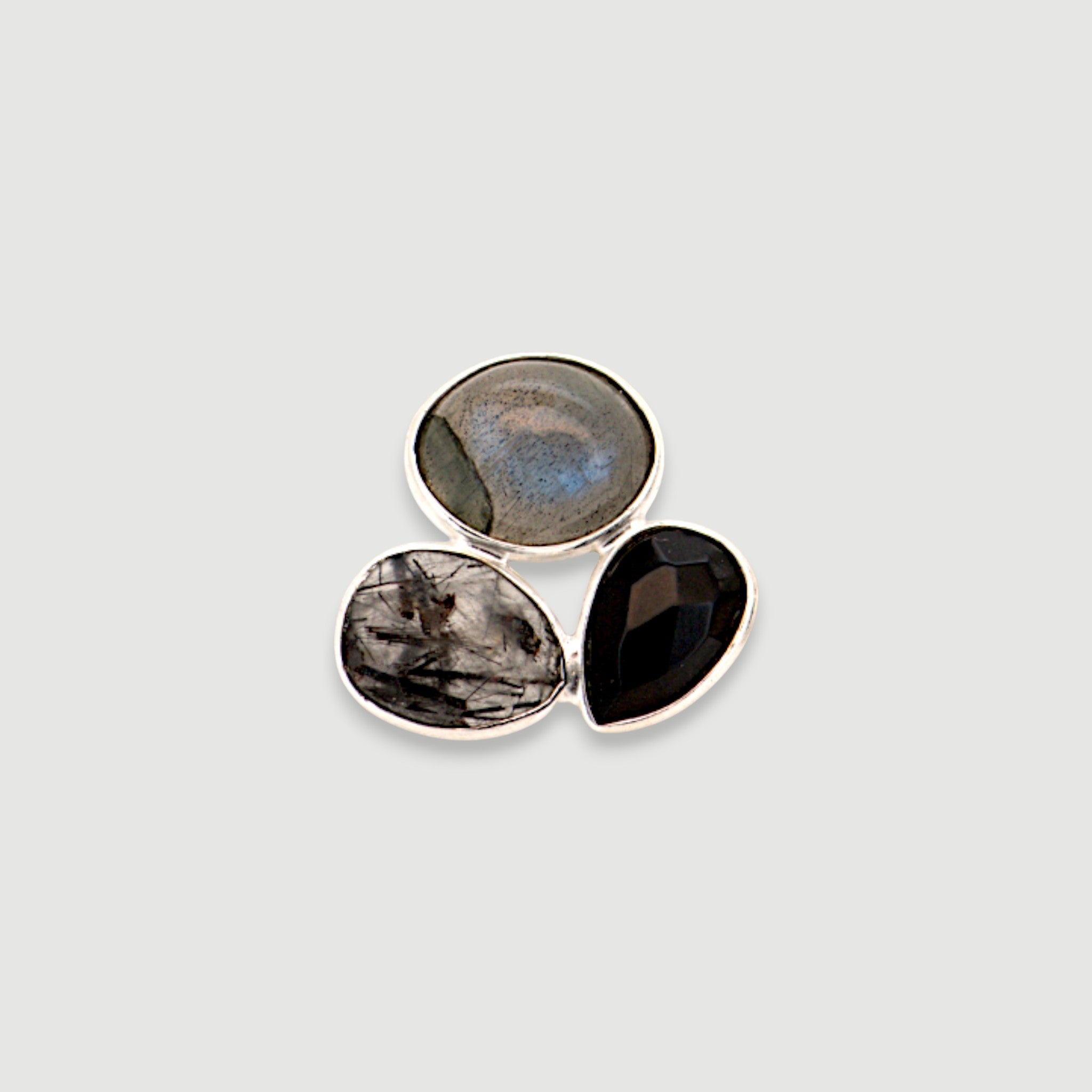 Natrual Labradorite, Black Onyx & Tourmalinated Quartz Earrings
