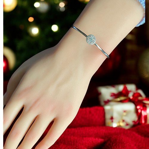 Crystal Centerpiece Bangle bracelet high-quality 925 sterling silver 3