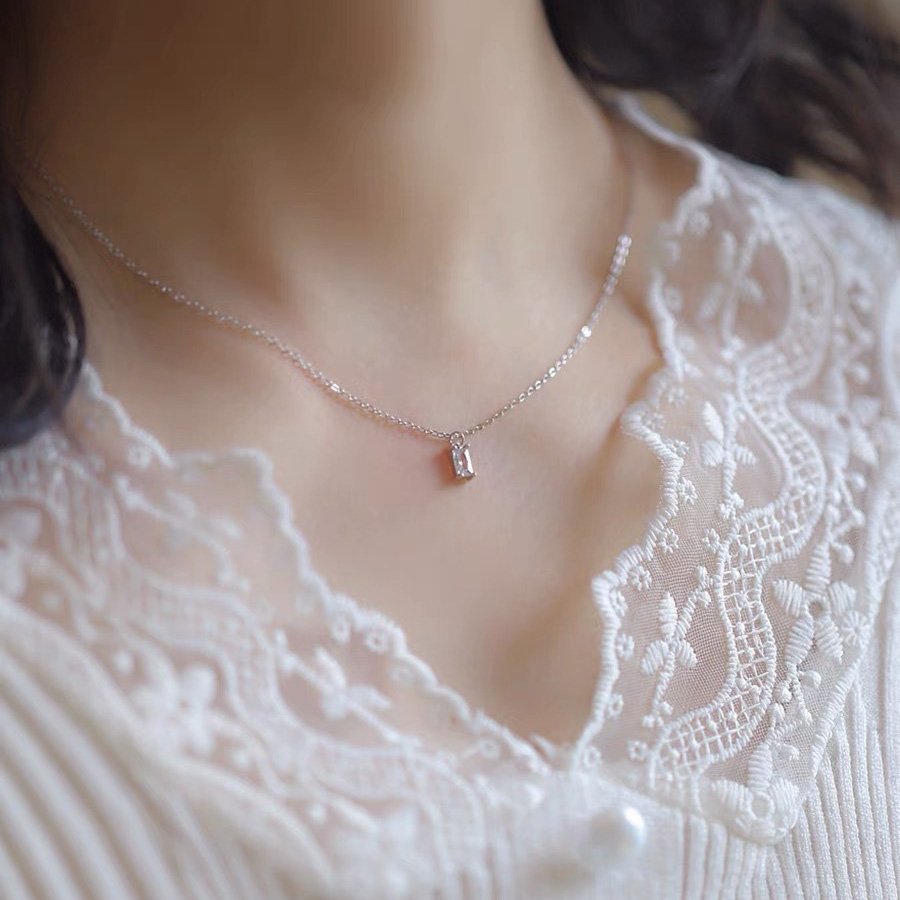 Rectangular Crystal Pendant Necklace 925 sterling silver 6