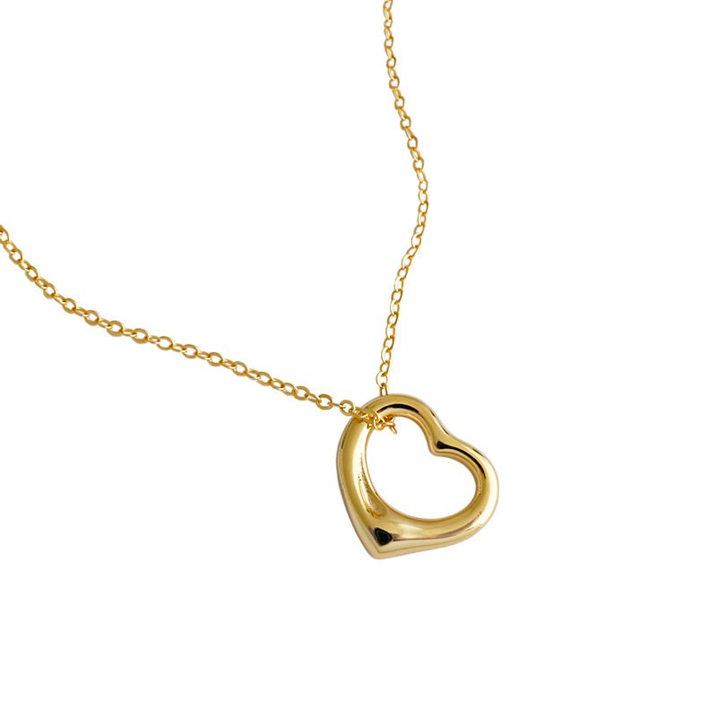 Golden Hollow Heart Necklace gold plated in sterling silver 1