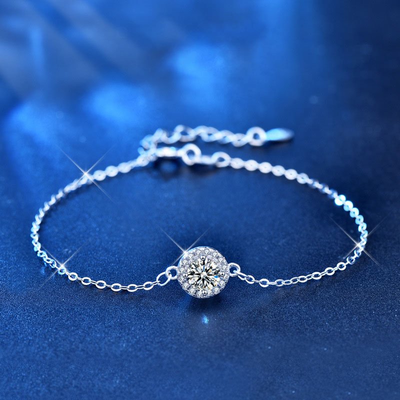 Round Moissanite Bracelet for women in sterling silver 4