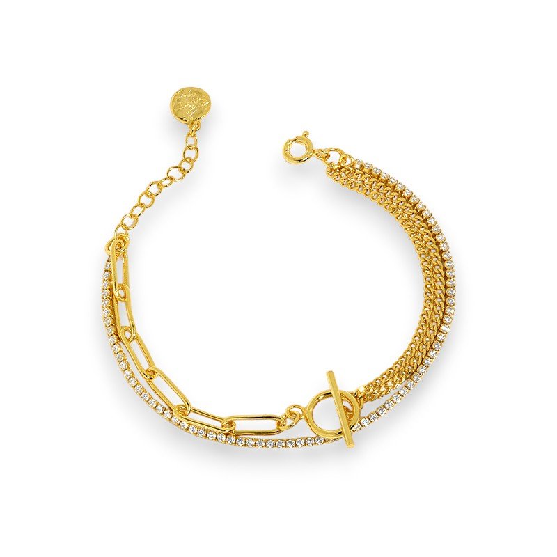 Layered 925 sterling silver bracelet plated in 18K yellow gold 1