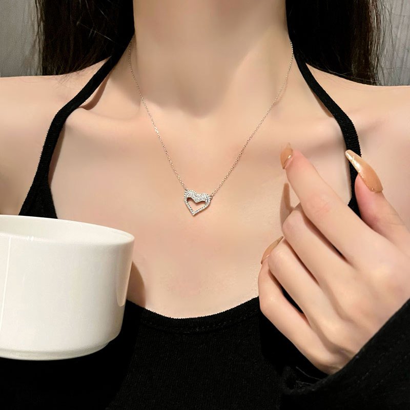 Silver Hollow Heart Necklace in sterling silver 2