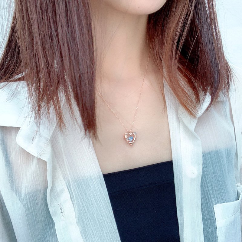 Gemstone Heart Pendant Necklace rose gold in sterling silver 4
