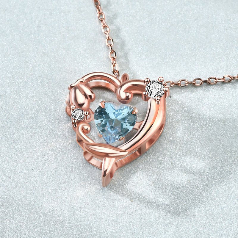 Gemstone Heart Pendant Necklace rose gold in sterling silver 2