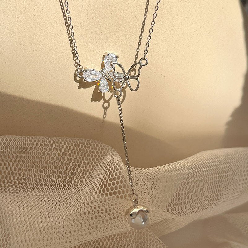 Butterfly Pearl Pendant Necklace in 925 sterling silver 5