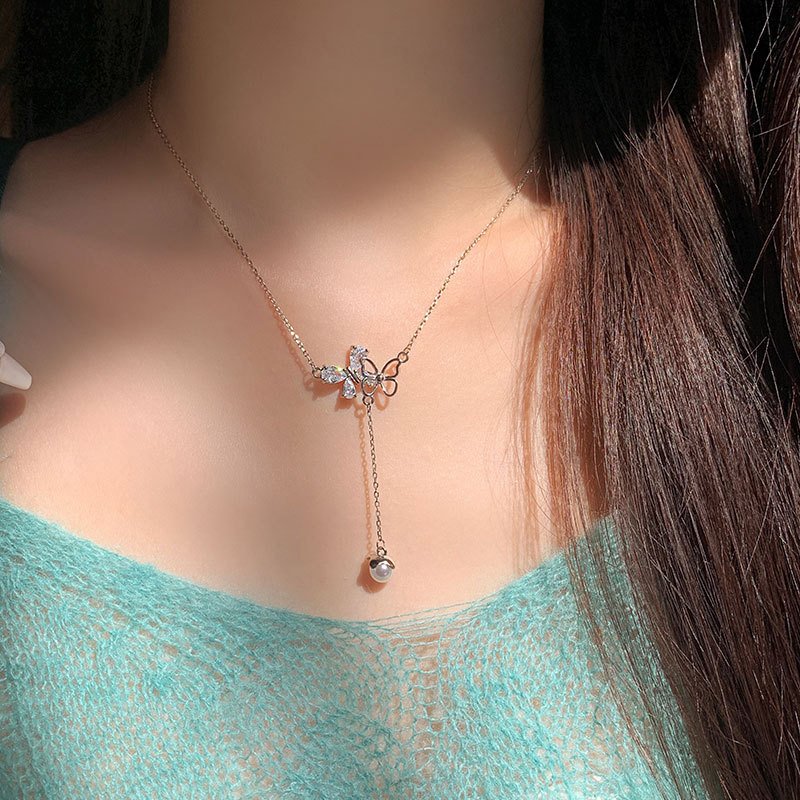 Butterfly Pearl Pendant Necklace in 925 sterling silver 3