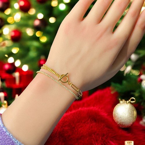 Layered 925 sterling silver bracelet plated in 18K yellow gold 2