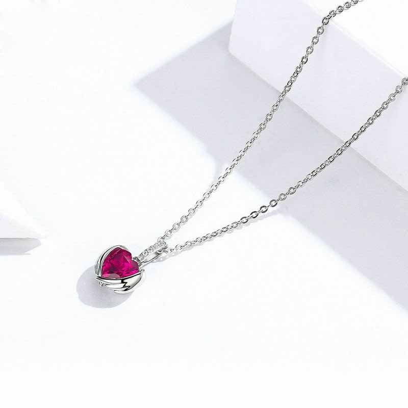 Ruby Heart Wings Necklace