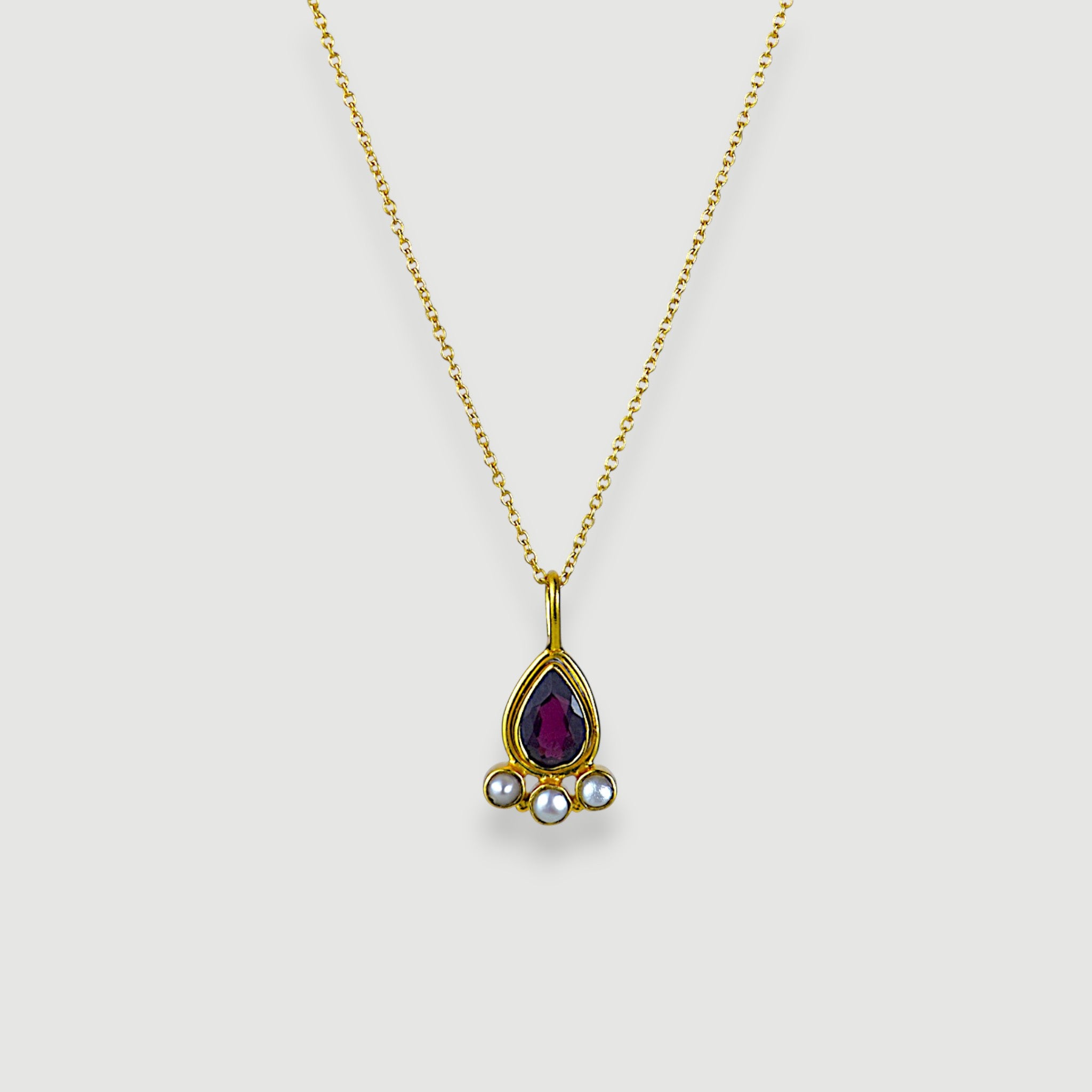 Garnet & Pearl Teardrop Necklace
