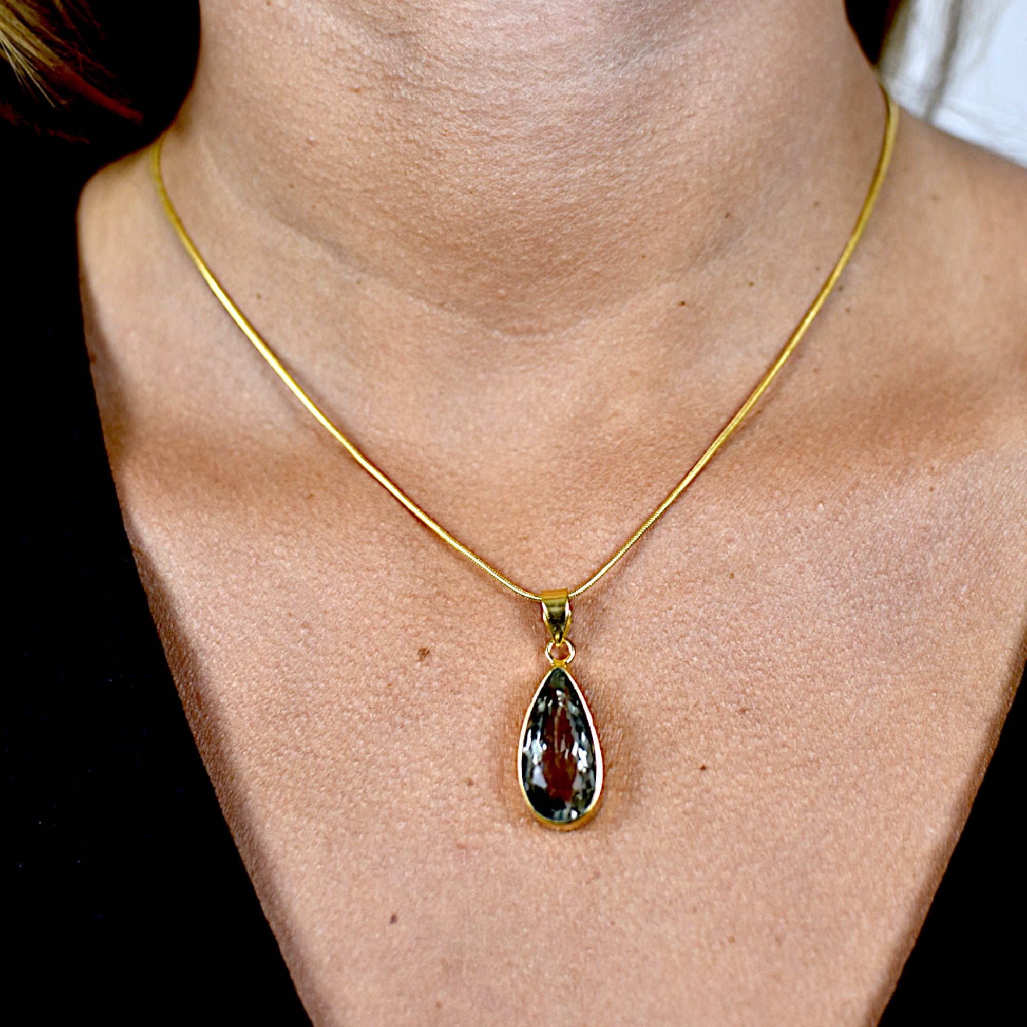 Green Amethyst Teardrop Pendant Necklace