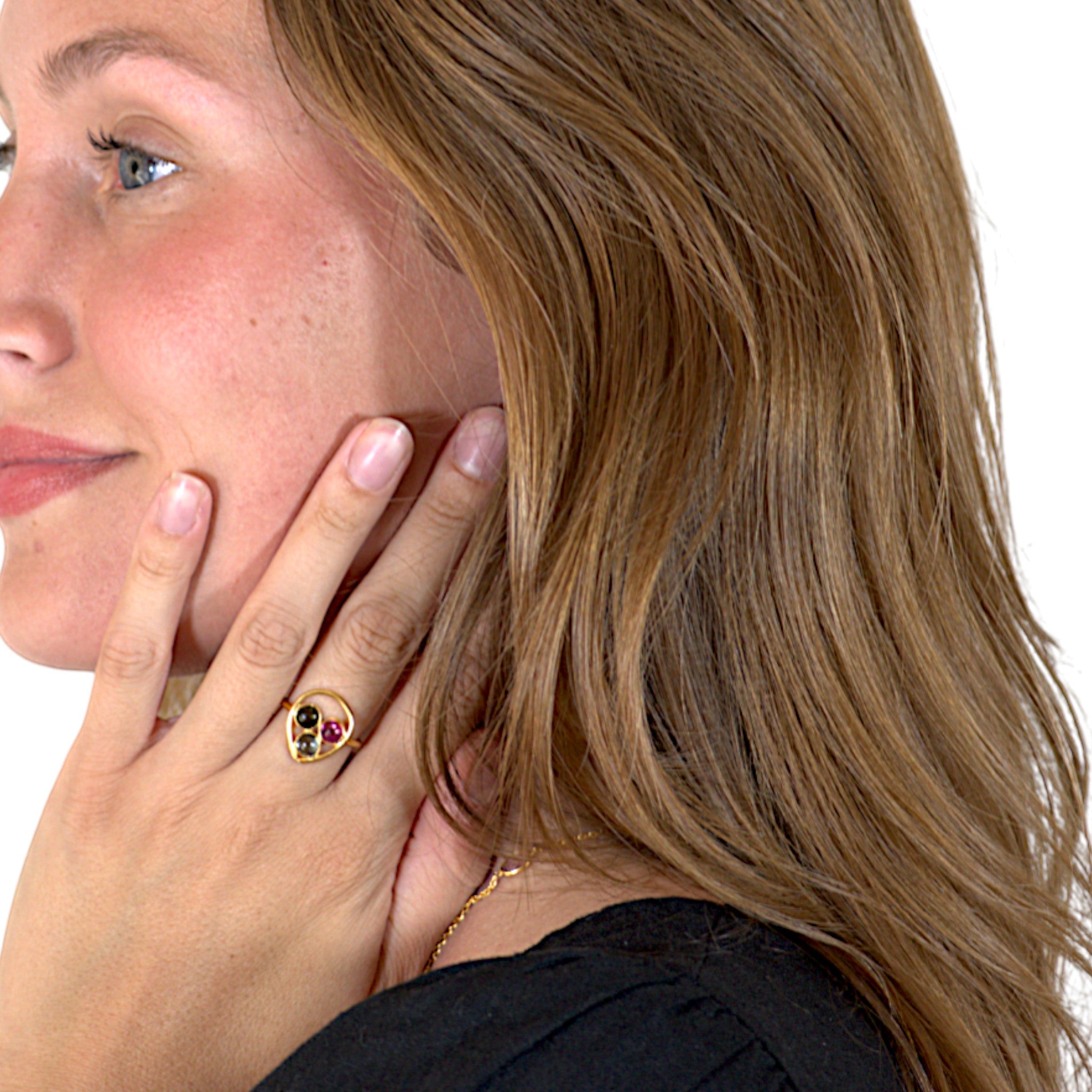 Multicolor Tourmaline Drop Ring