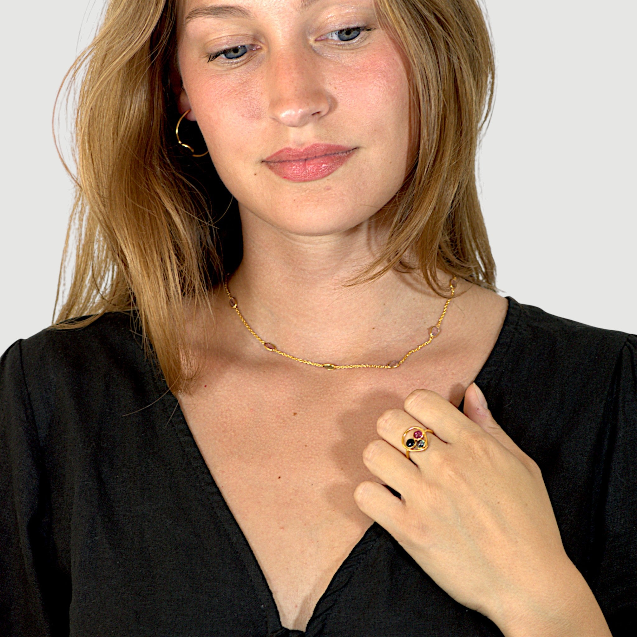 Multicolor Tourmaline Drop Ring