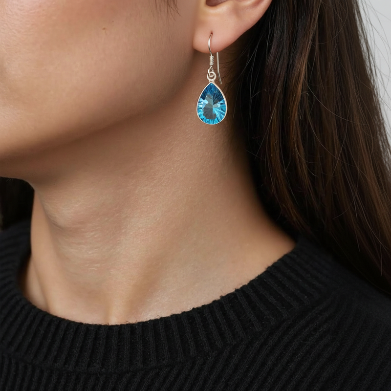Natural Blue Topaz Teardrop Earring