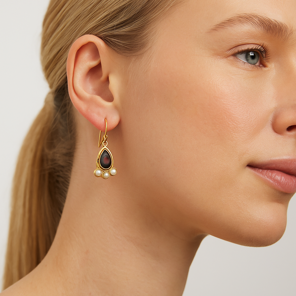 Natural Garnet & Pearl Drop Earrings2