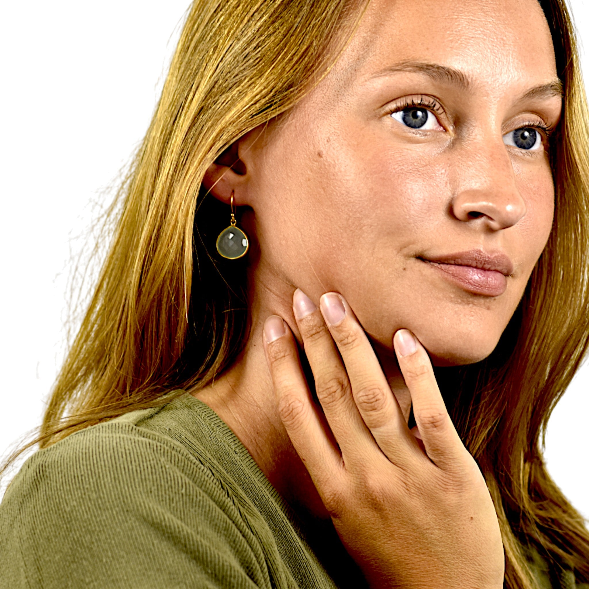 Natural Green Chalcedony Teardrop Earring4