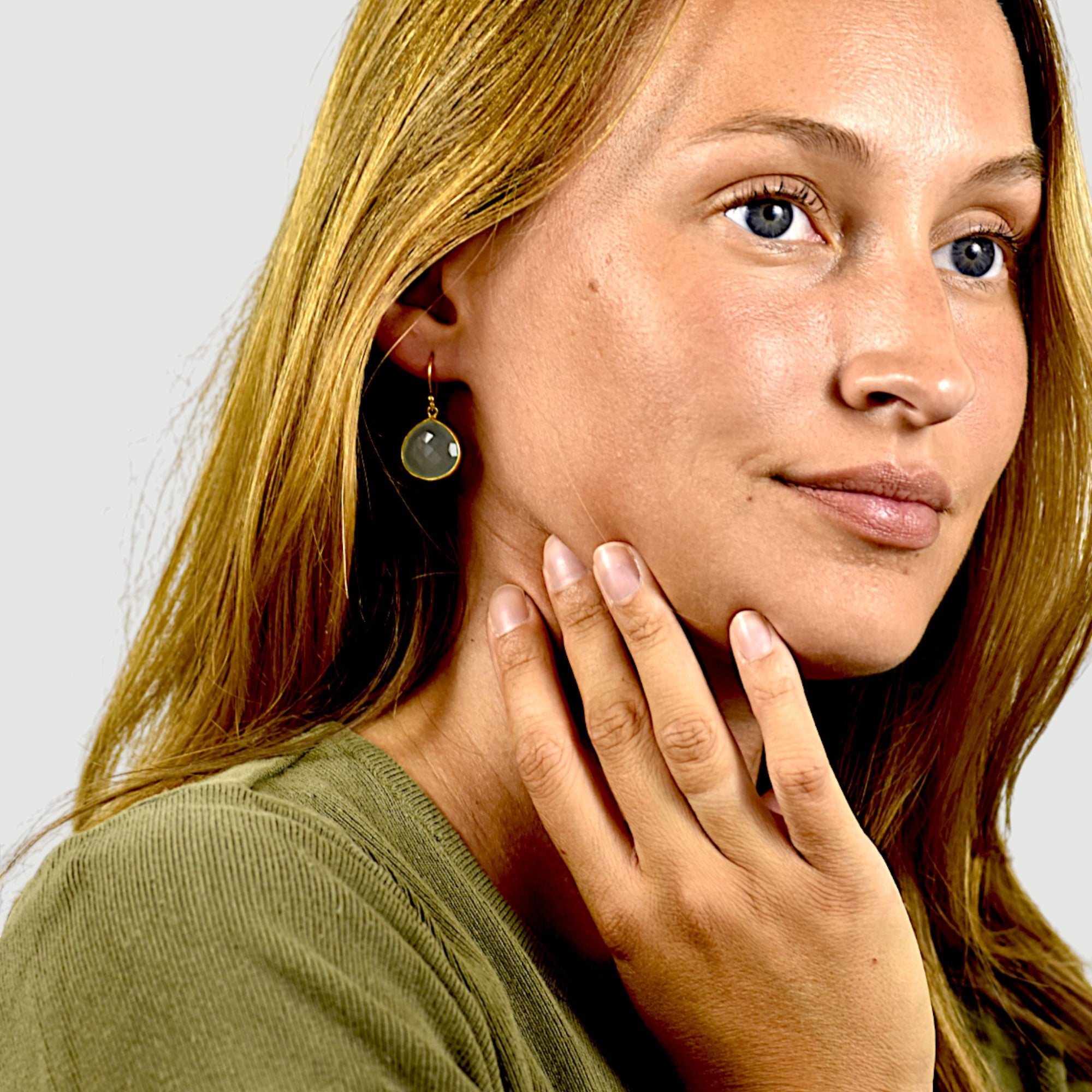 Natural Green Chalcedony Teardrop Earring4