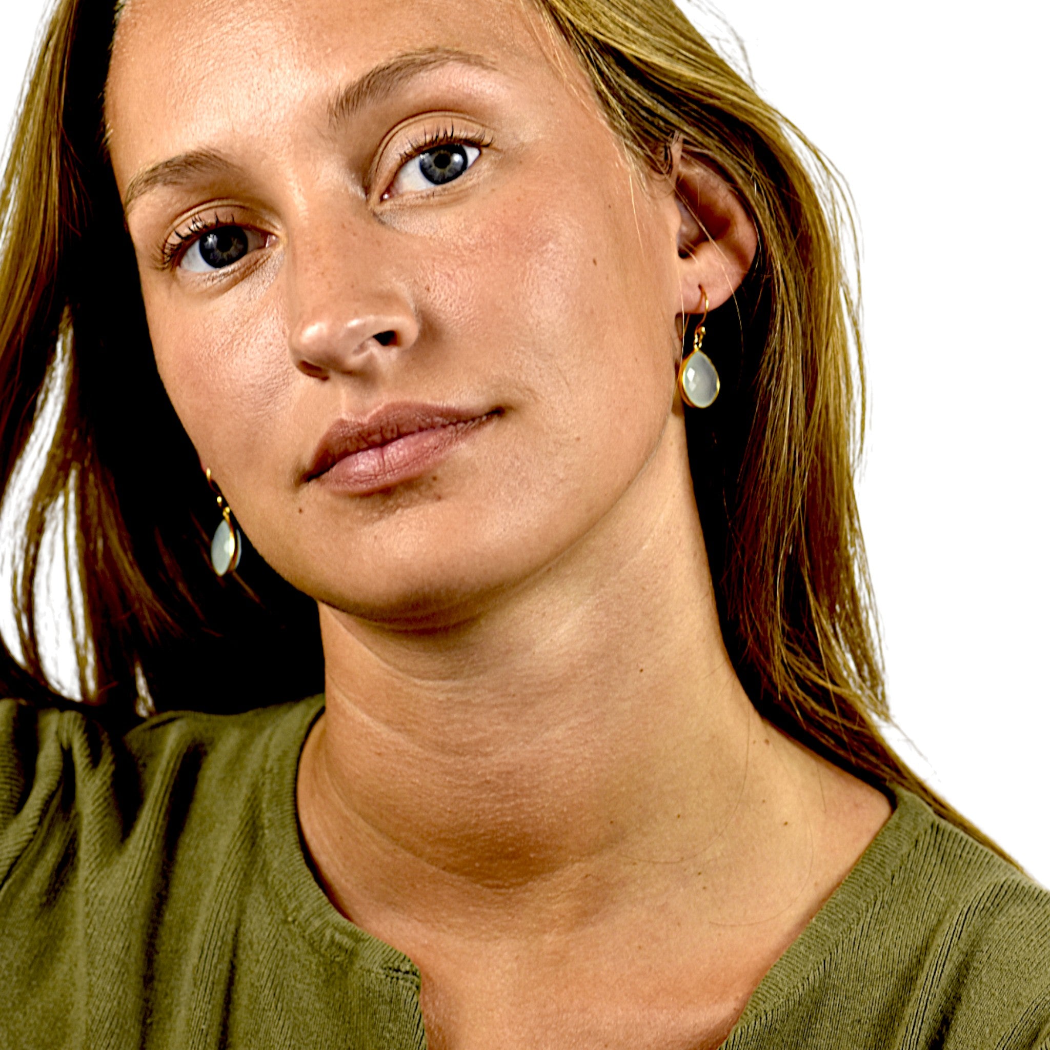 Natural Green Chalcedony Teardrop Earring5