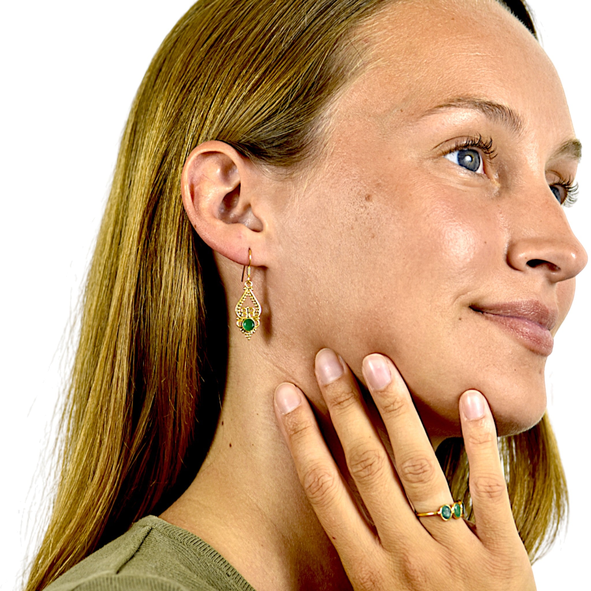 Natural Green Onyx Drop Earring3