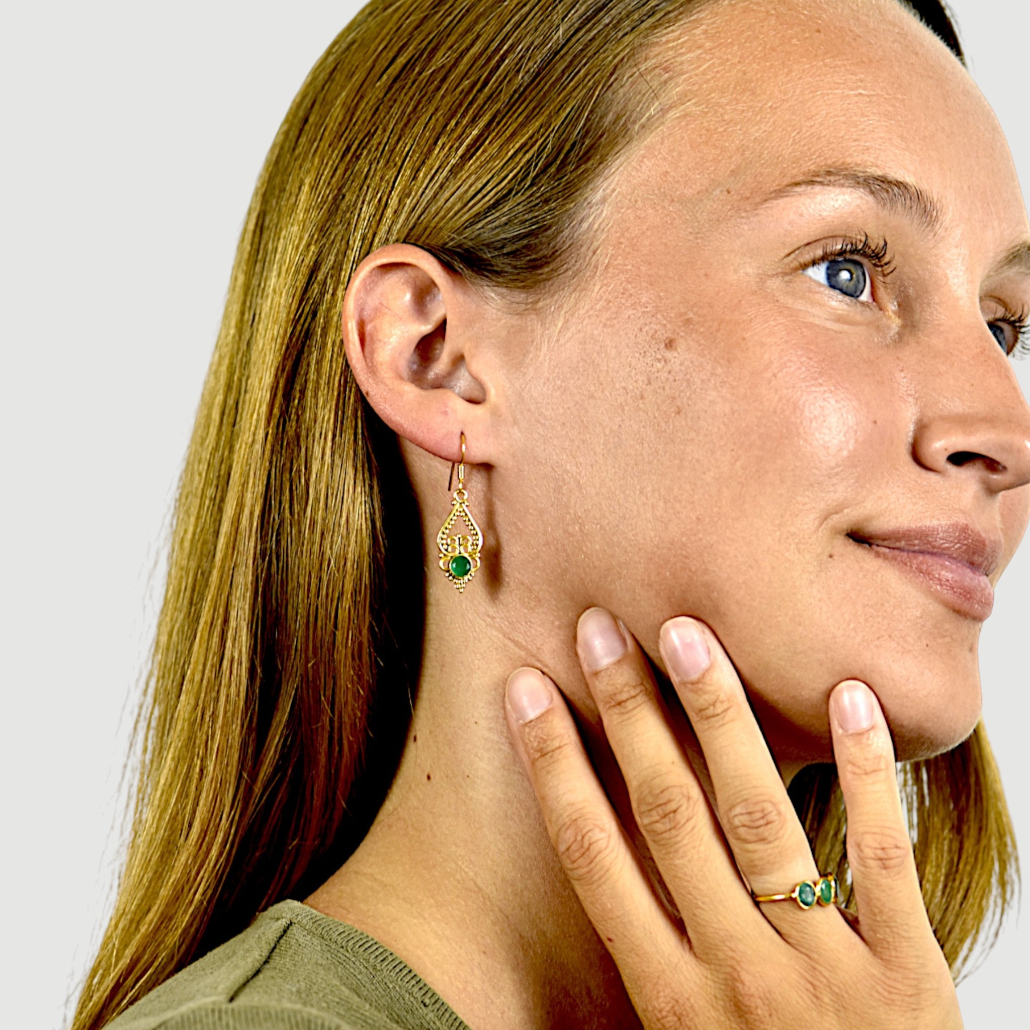 Natural Green Onyx Drop Earring3