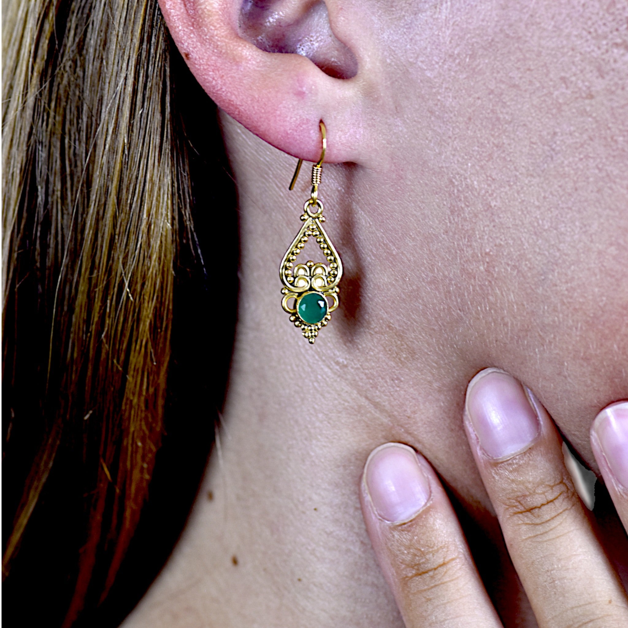 Natural Green Onyx Drop Earring4