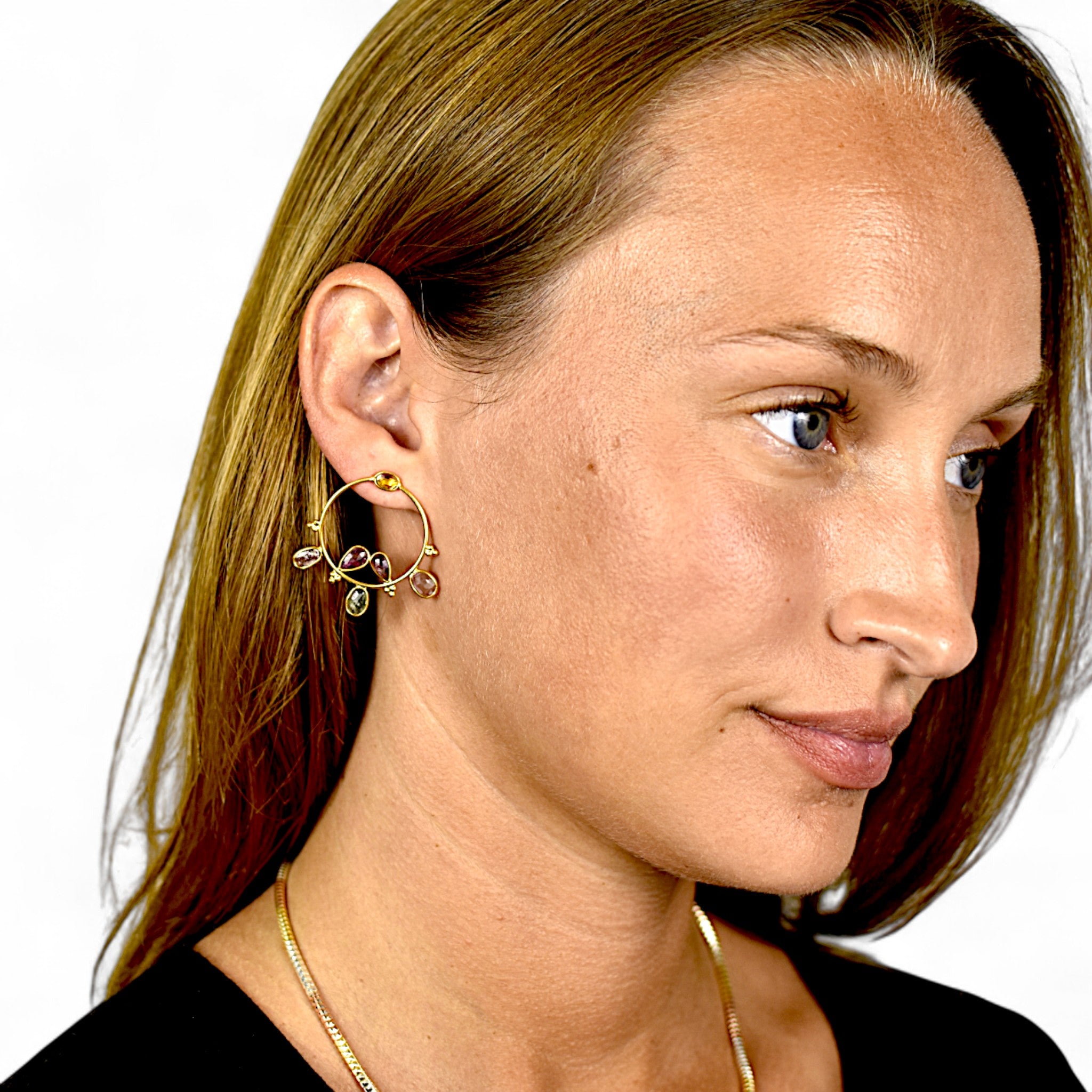 Natural Multi-Tourmaline Hoop Earring4