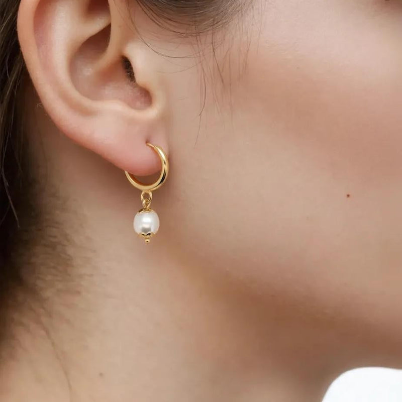 Pearl Drop Hoop Earring