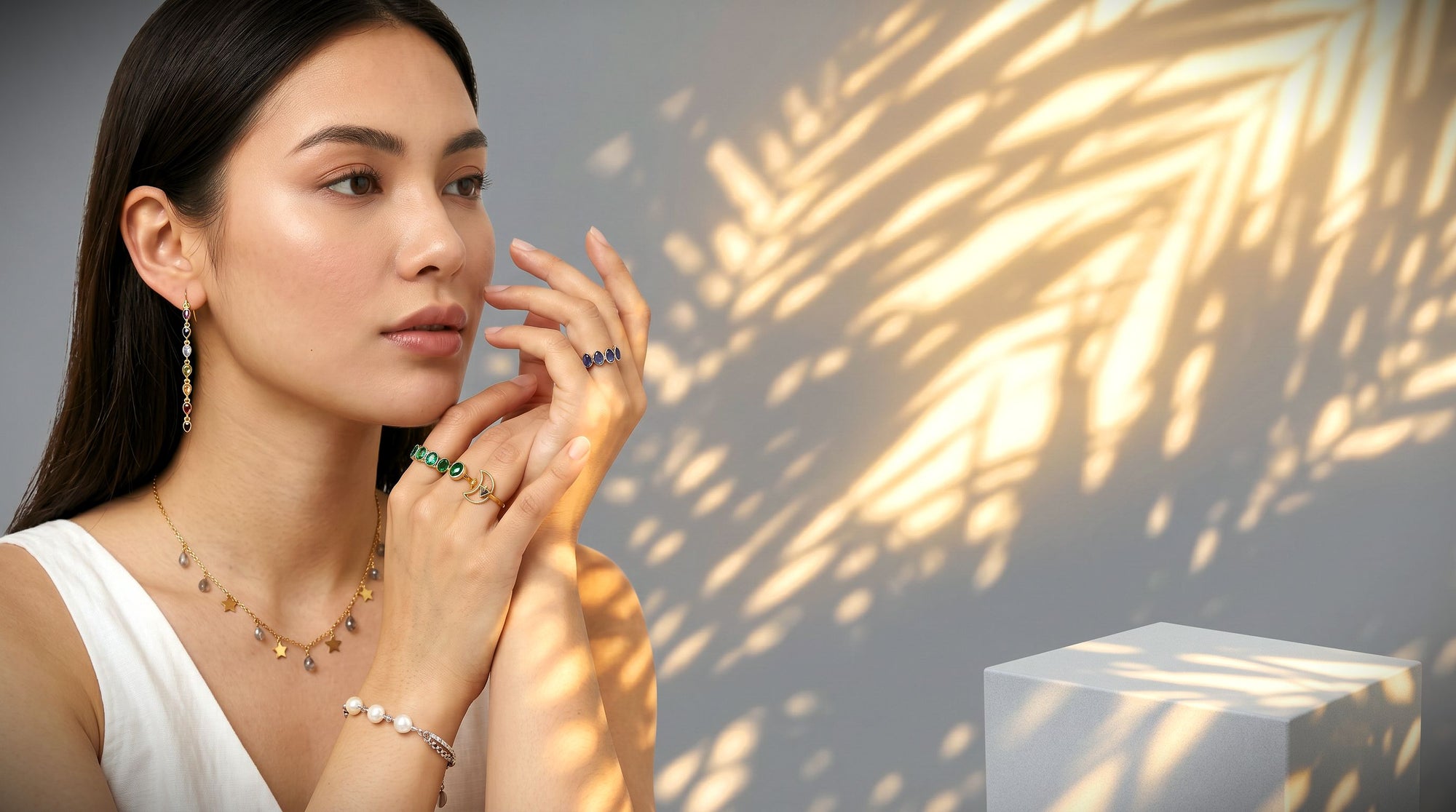 Woman wearing Amara Jewels Natural Gemstone jewelry