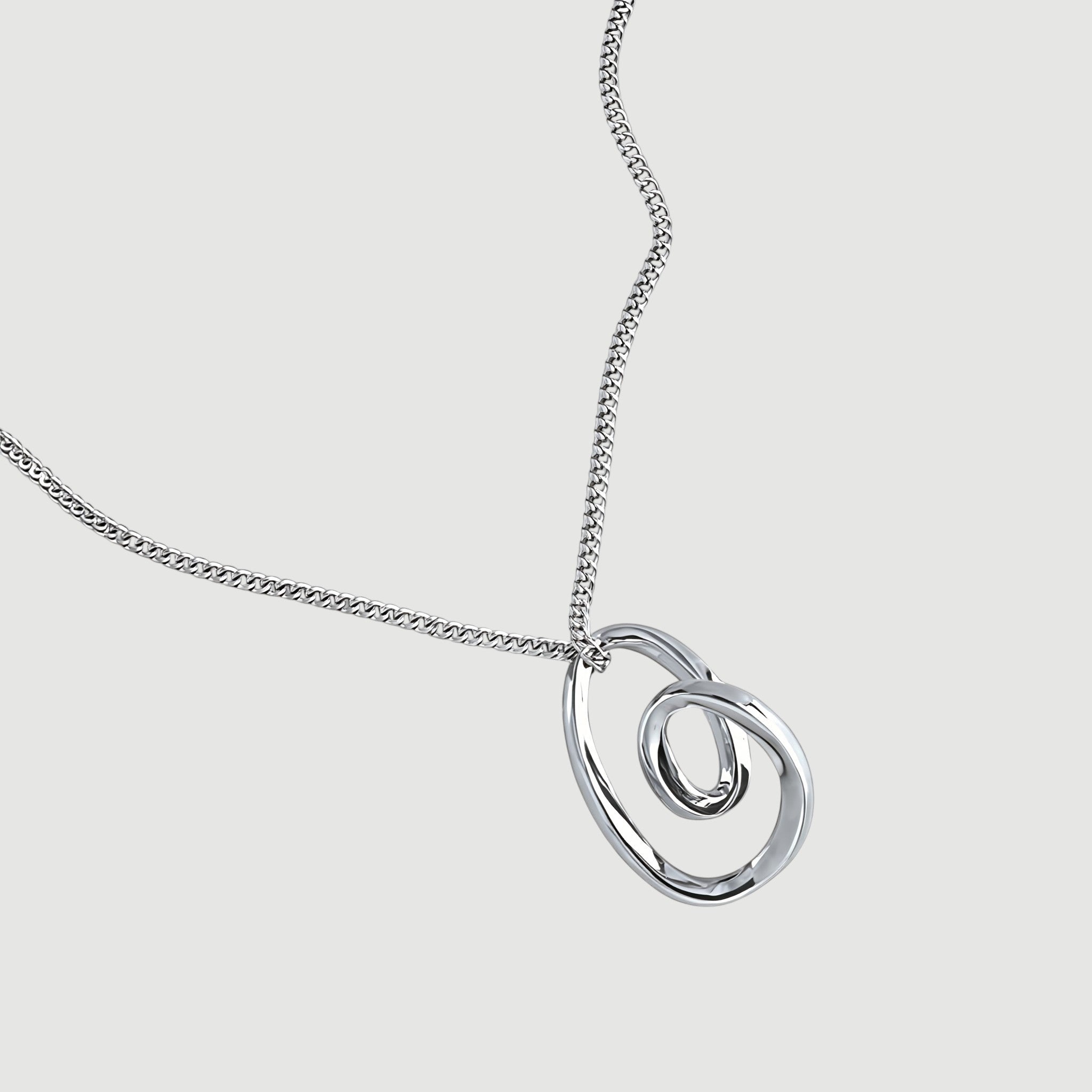 Amara Jewels abstract pendant necklace in sterling silver with intertwined loops design.