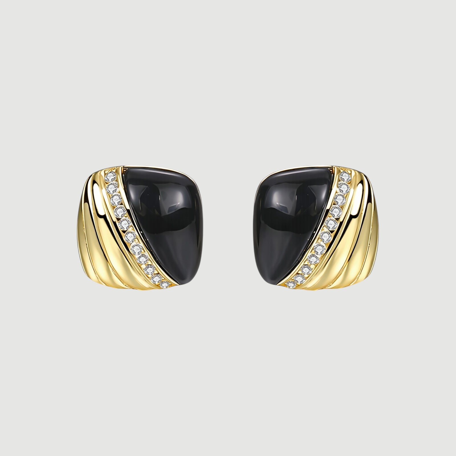 Amara Jewels gold-plated sterling silver stud earrings with black enamel and cubic zirconia accents.