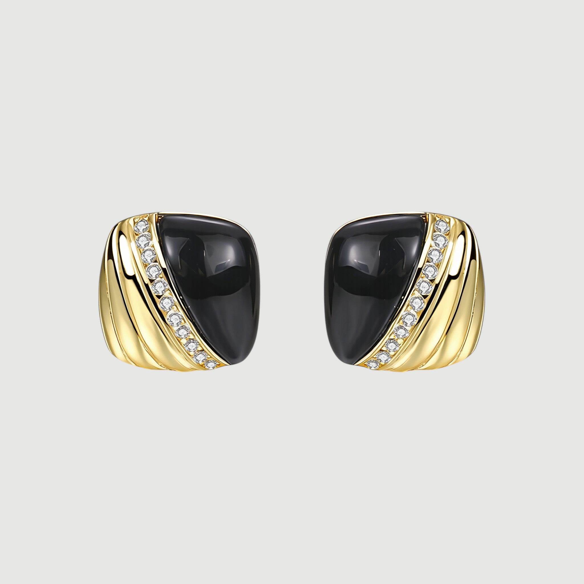 Amara Jewels gold-plated sterling silver stud earrings with black enamel and cubic zirconia accents.