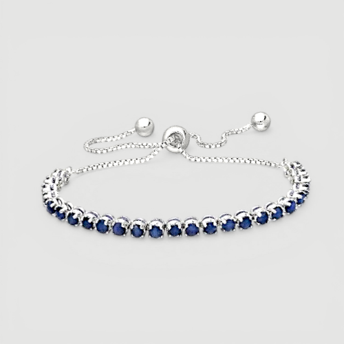 Amara Jewels sterling silver slider bracelet with deep blue sapphires and adjustable chain.