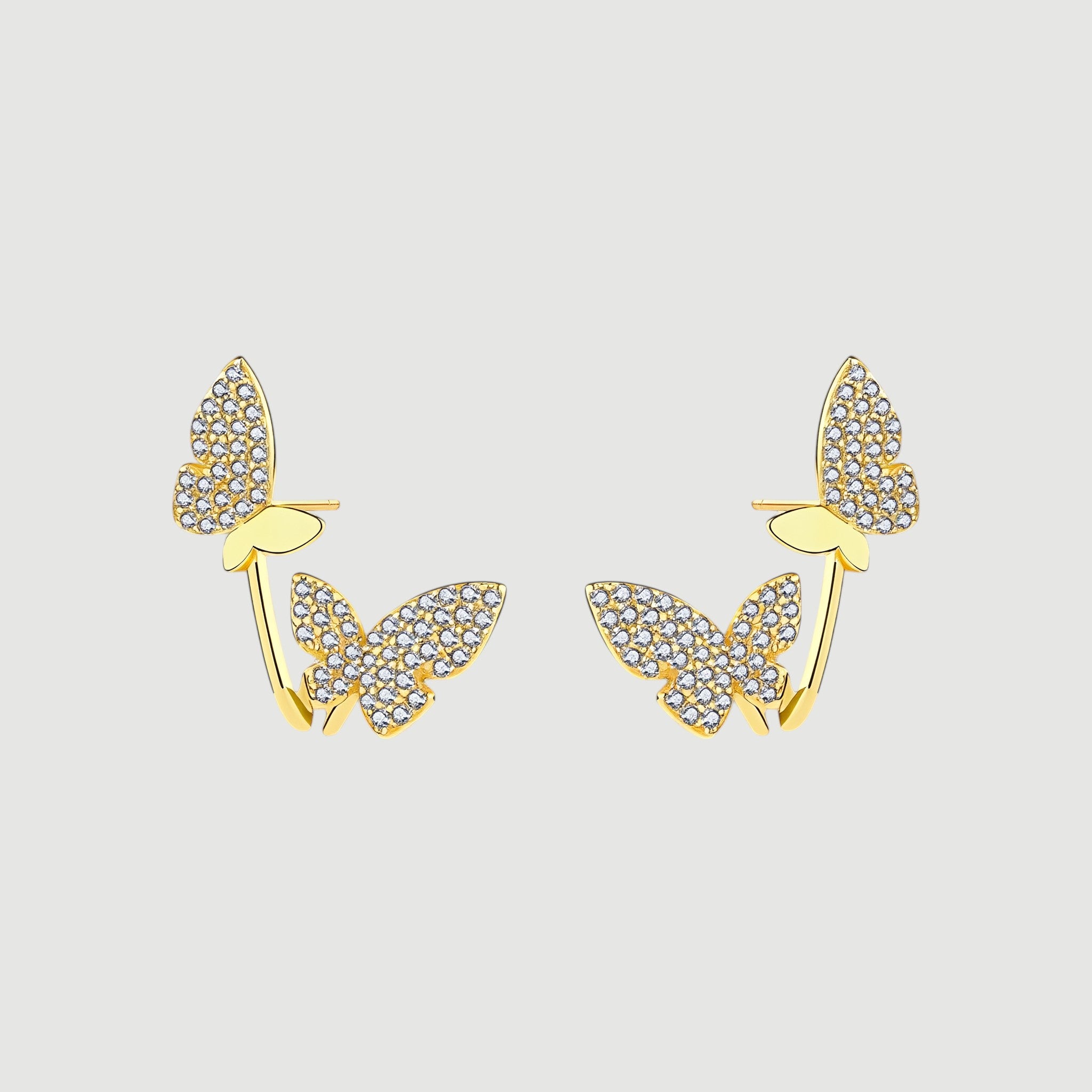Amara Jewels gold-plated sterling silver climber earrings with cubic zirconia butterflies.