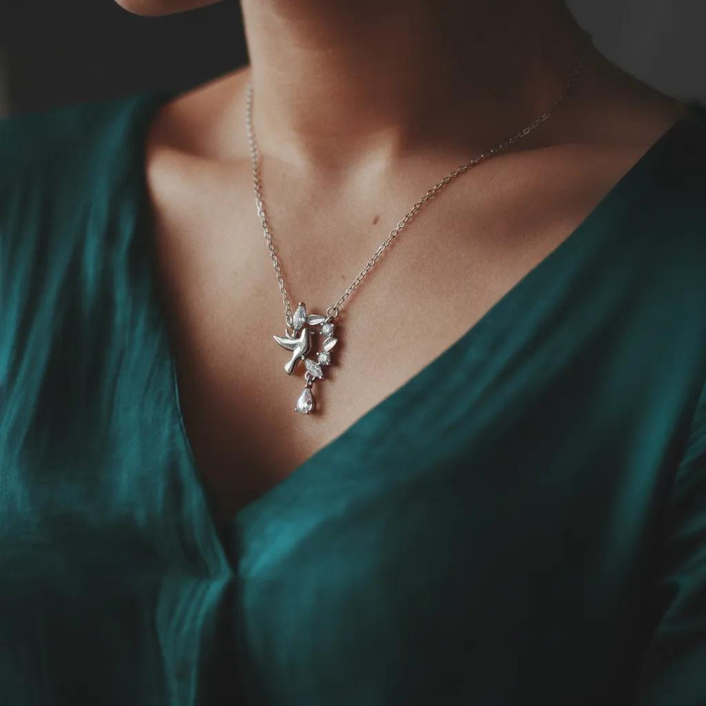 Amara Jewels 925 sterling silver dove pendant necklace with cubic zirconia accents, symbolizing peace and grace.