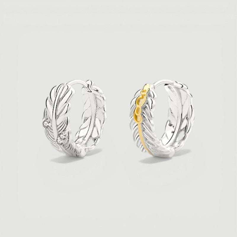 Amara Jewels Sterling Silver Feather Hoop Earrings with Gold Accent