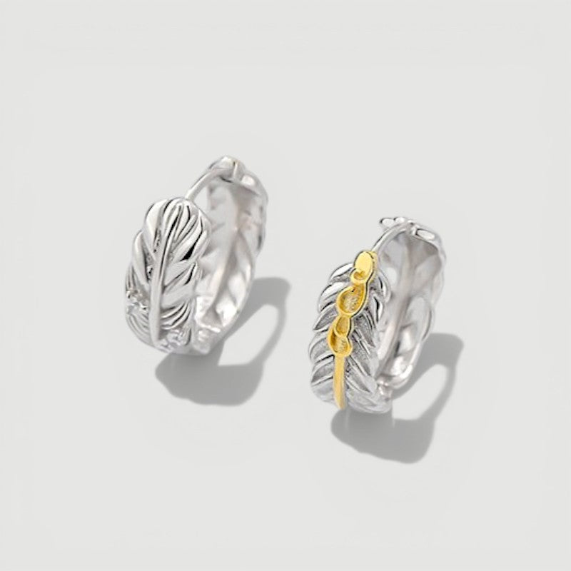 Amara Jewels Sterling Silver Feather Hoop Earrings with Gold Accent