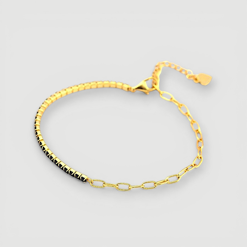Amara Jewels gold-plated sterling silver bracelet with dual chain and black accents.