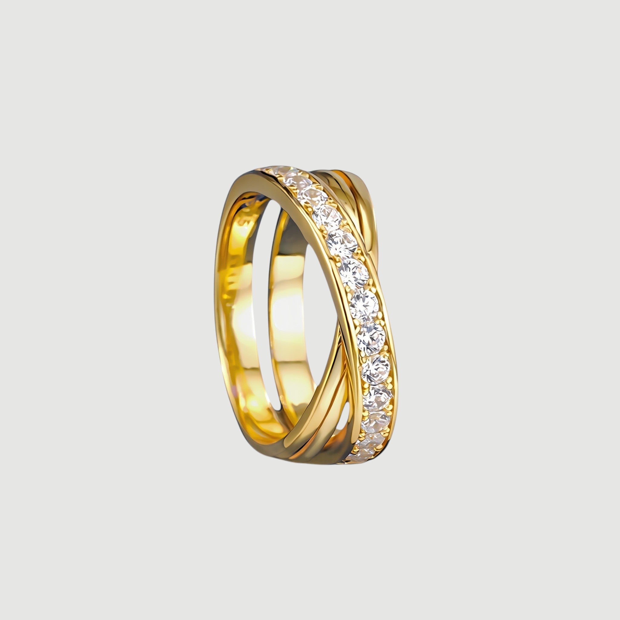 Amara Jewels gold-tone 925 sterling silver criss-cross ring with pavé cubic zirconia stones.
