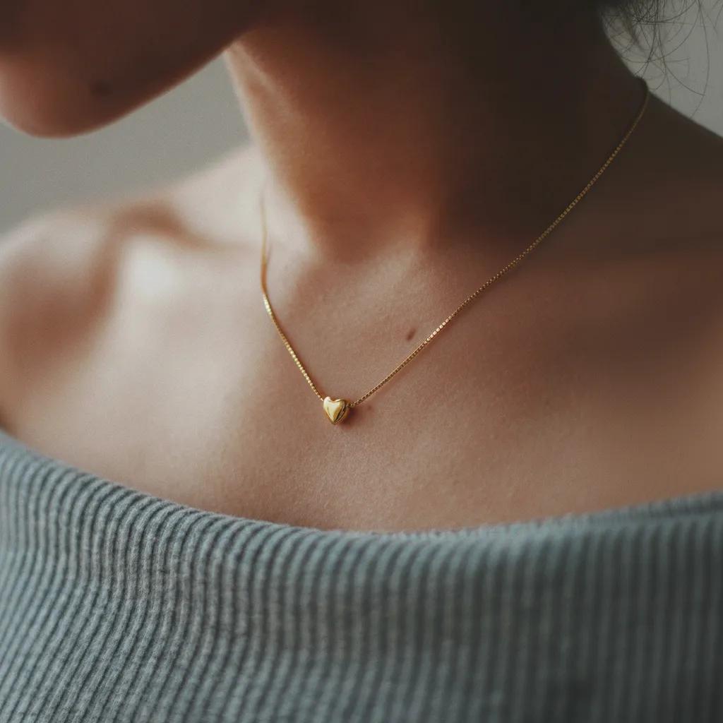 Amara Jewels gold-plated sterling silver minimalist heart necklace on a delicate box chain.