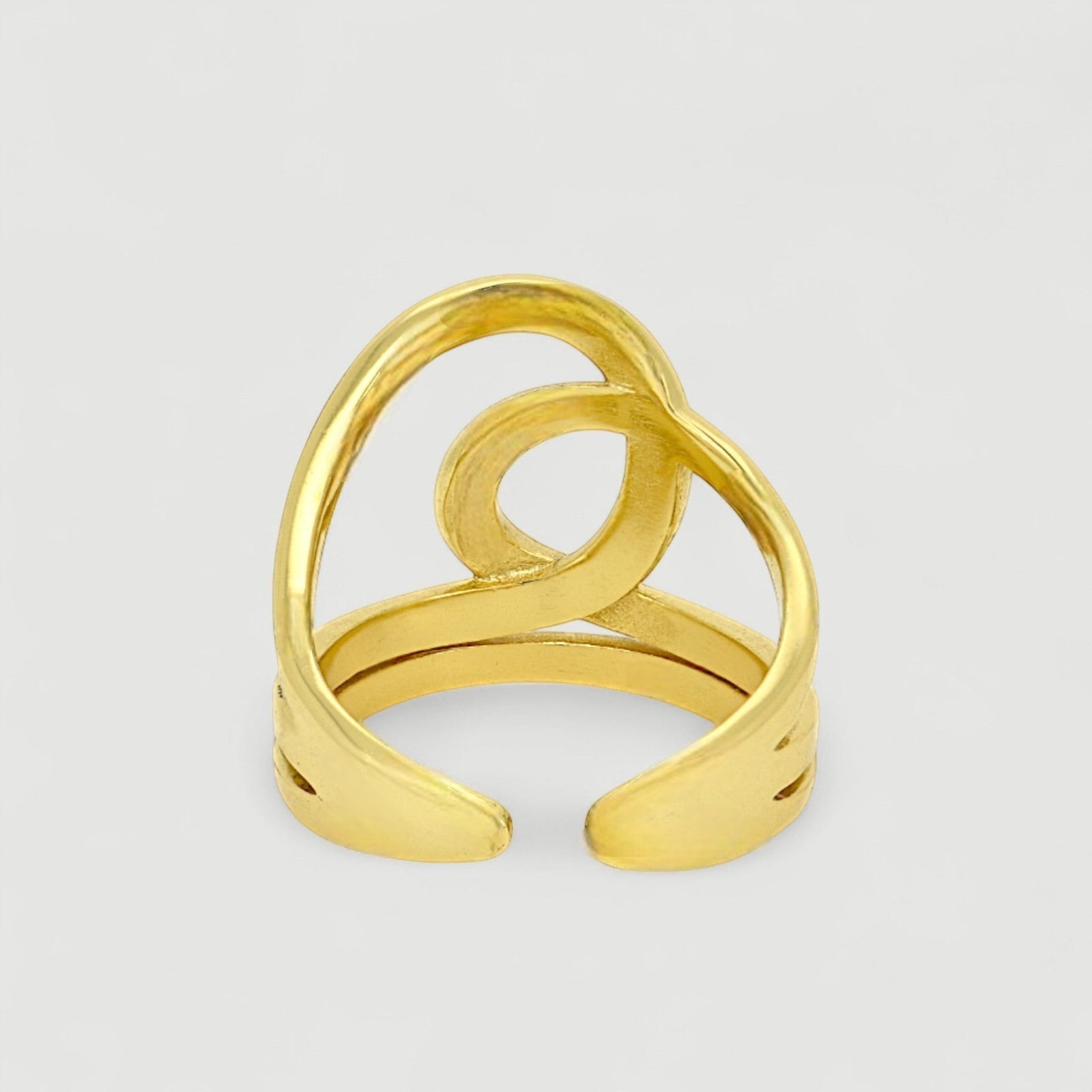 Amara Jewels gold-plated 925 sterling silver ring with an open knot design. Adjustable.