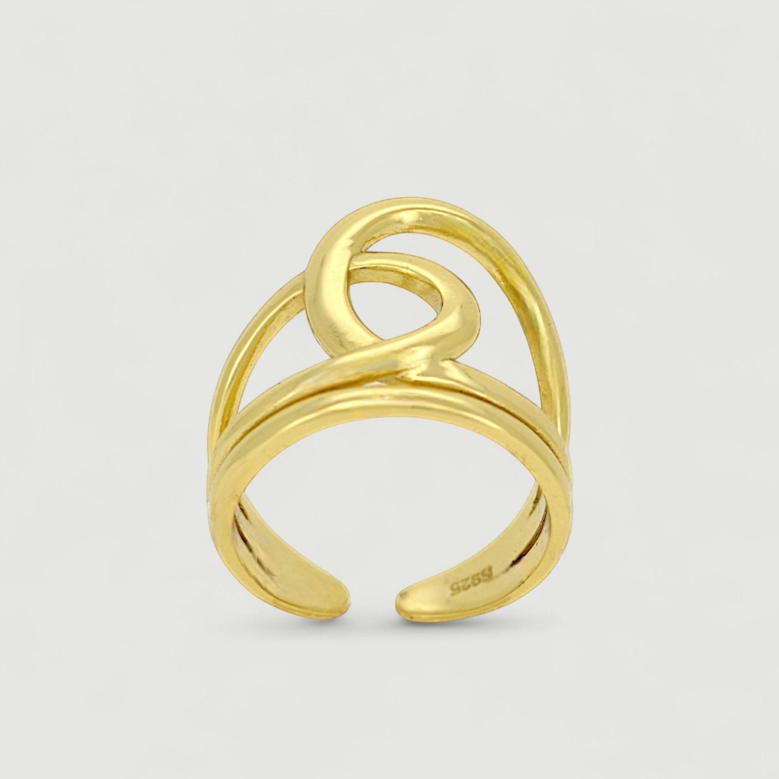 Amara Jewels gold-plated 925 sterling silver ring with an open knot design. Adjustable.