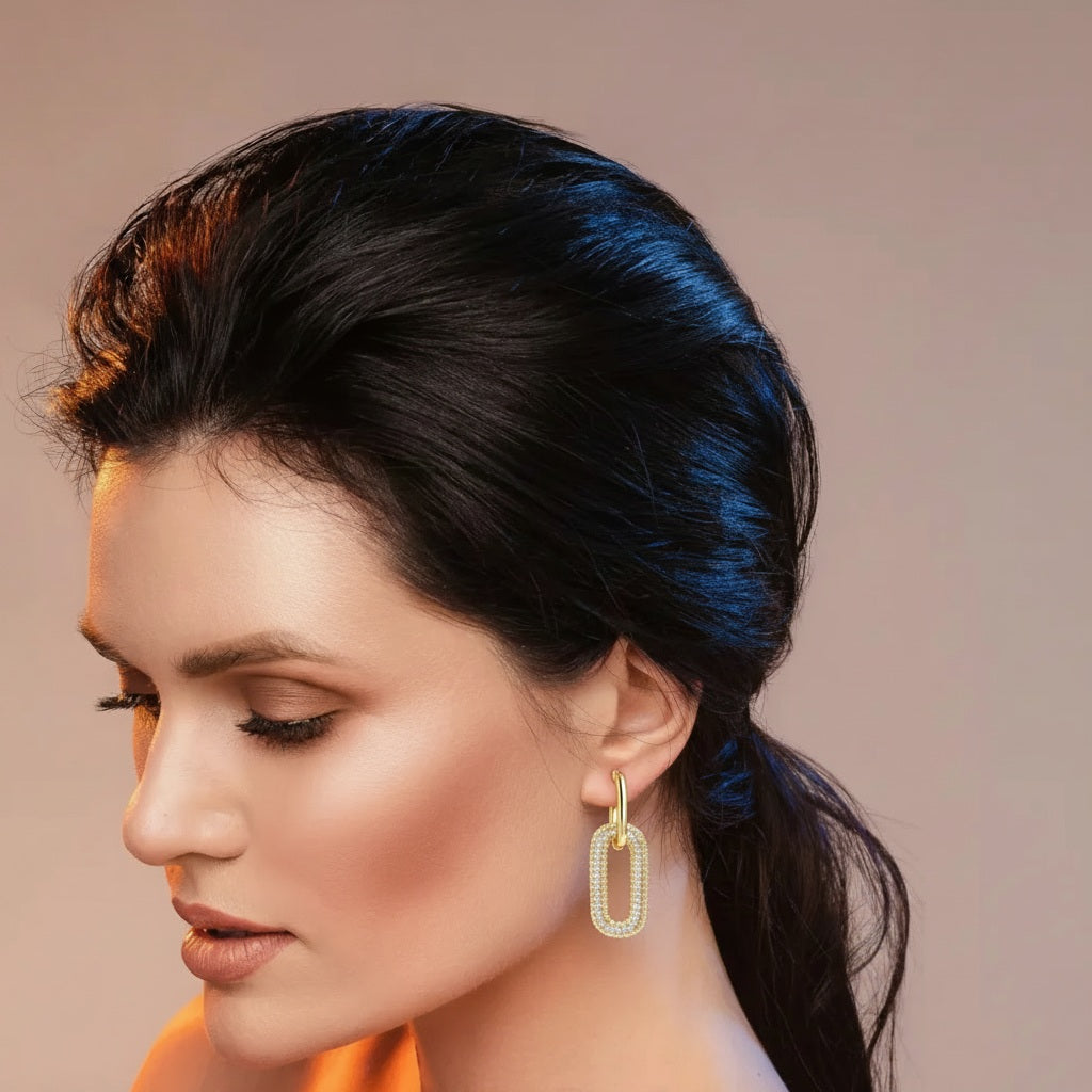 Amara Jewels gold-plated sterling silver link drop earrings with pave cubic zirconia.