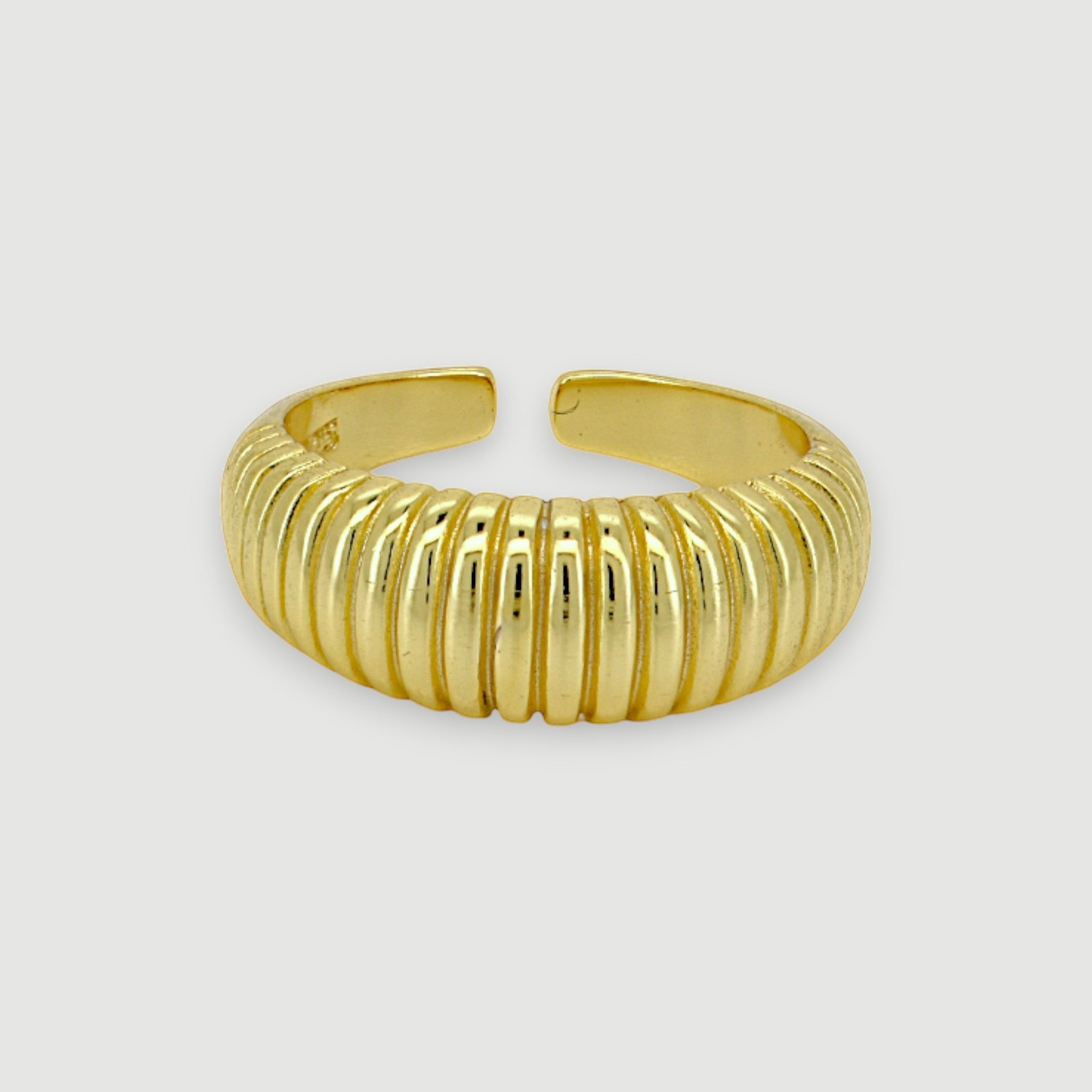 Amara Jewels gold-plated 925 sterling silver ribbed statement ring with adjustable fit.