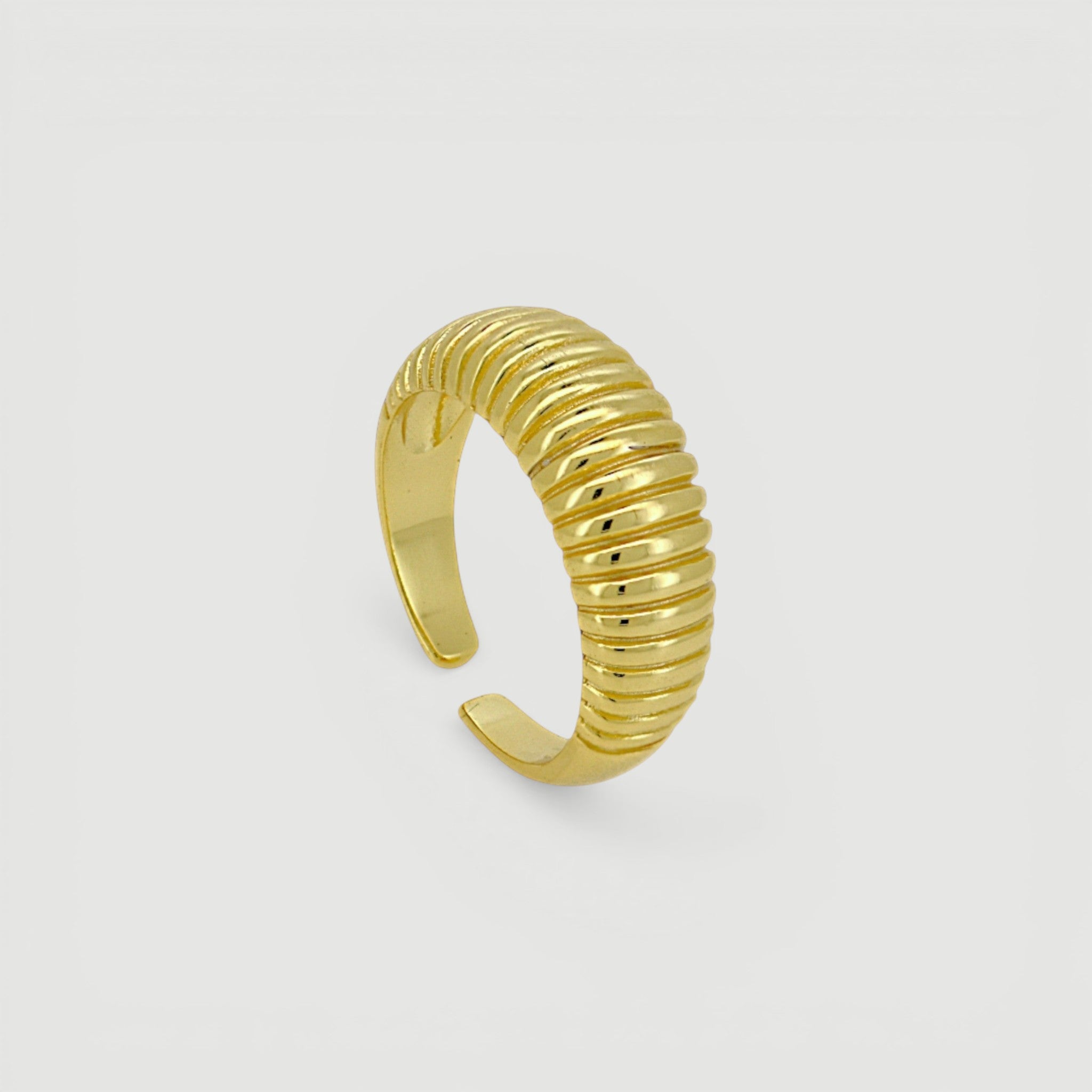 Amara Jewels gold-plated 925 sterling silver ribbed statement ring with adjustable fit.