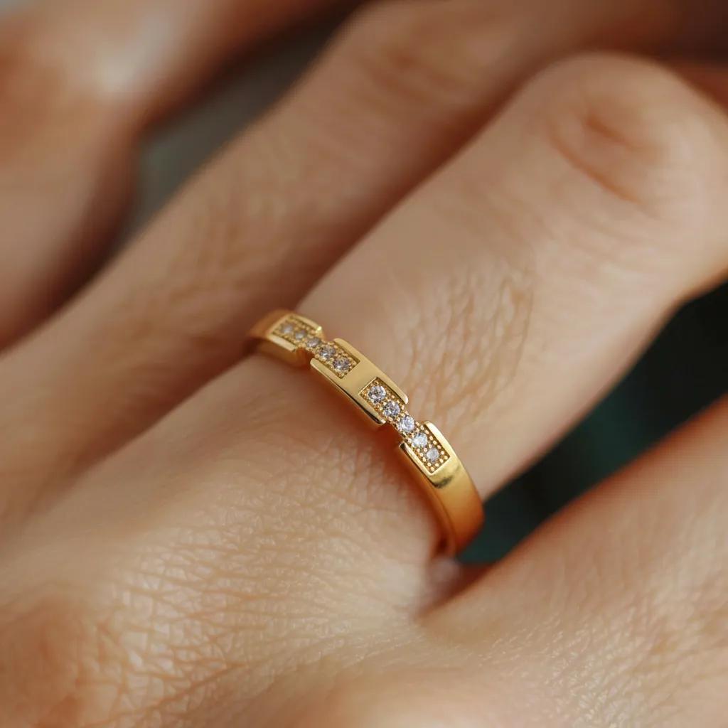 Amara Jewels minimalist gold stacking ring with white zircon stones, crafted from 18K gold plated sterling silver.1