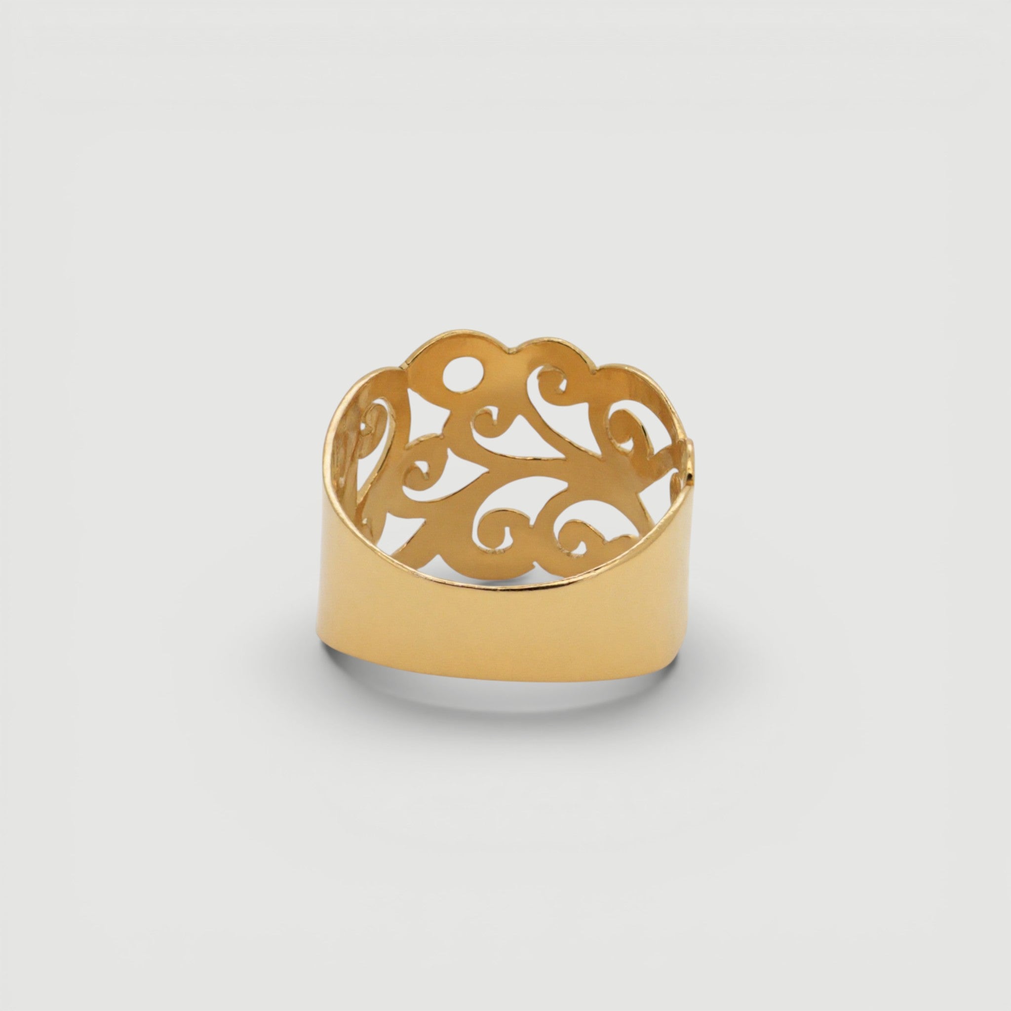 Amara Jewels elegant gold filigree ring, 18K gold vermeil over sterling silver with intricate openwork design.
