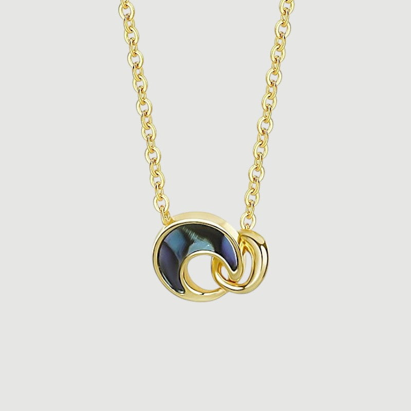 Amara Jewels gold-plated 925 sterling silver necklace with a blue iridescent wave pendant.
